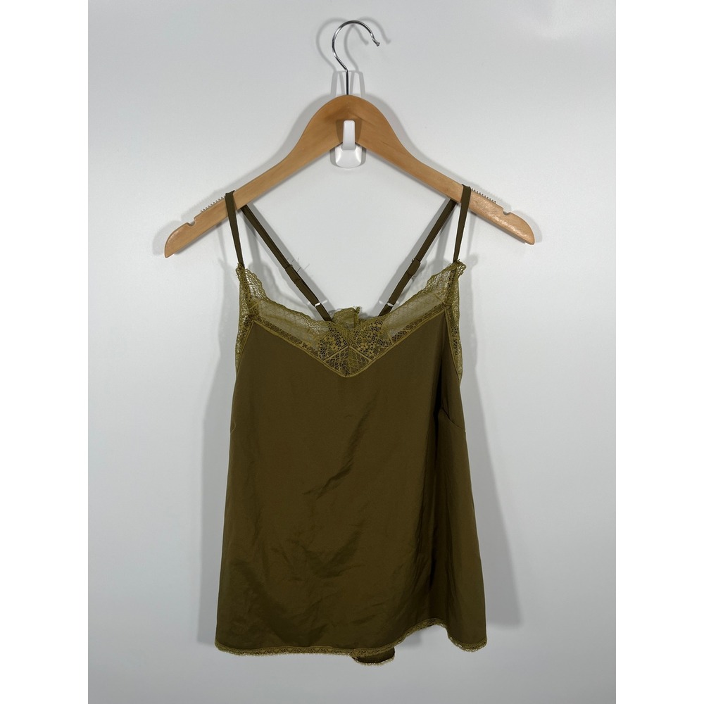 Y2K 90s Womens Cami Top XL Green Lace Chic Minimalist Capsule Euro Summer